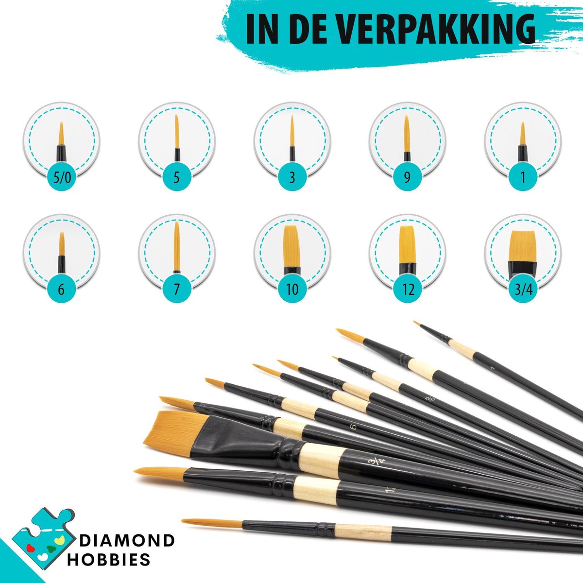 Penselen Acrylverf | 10 Stuks | Penselenset | Diamond Hobbies