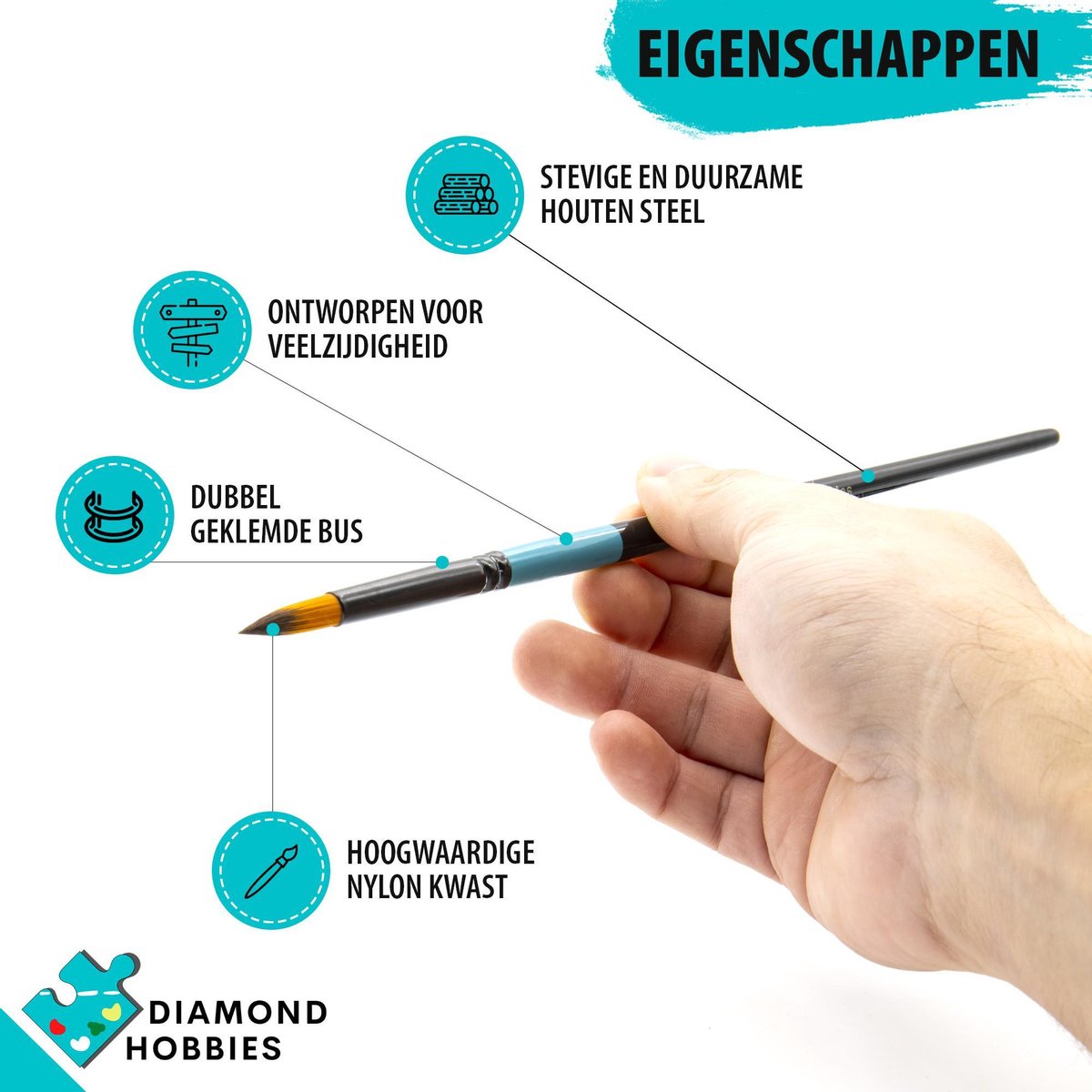 Aquarelpenselen | 9 Stuks | Penselenset | Diamond Hobbies