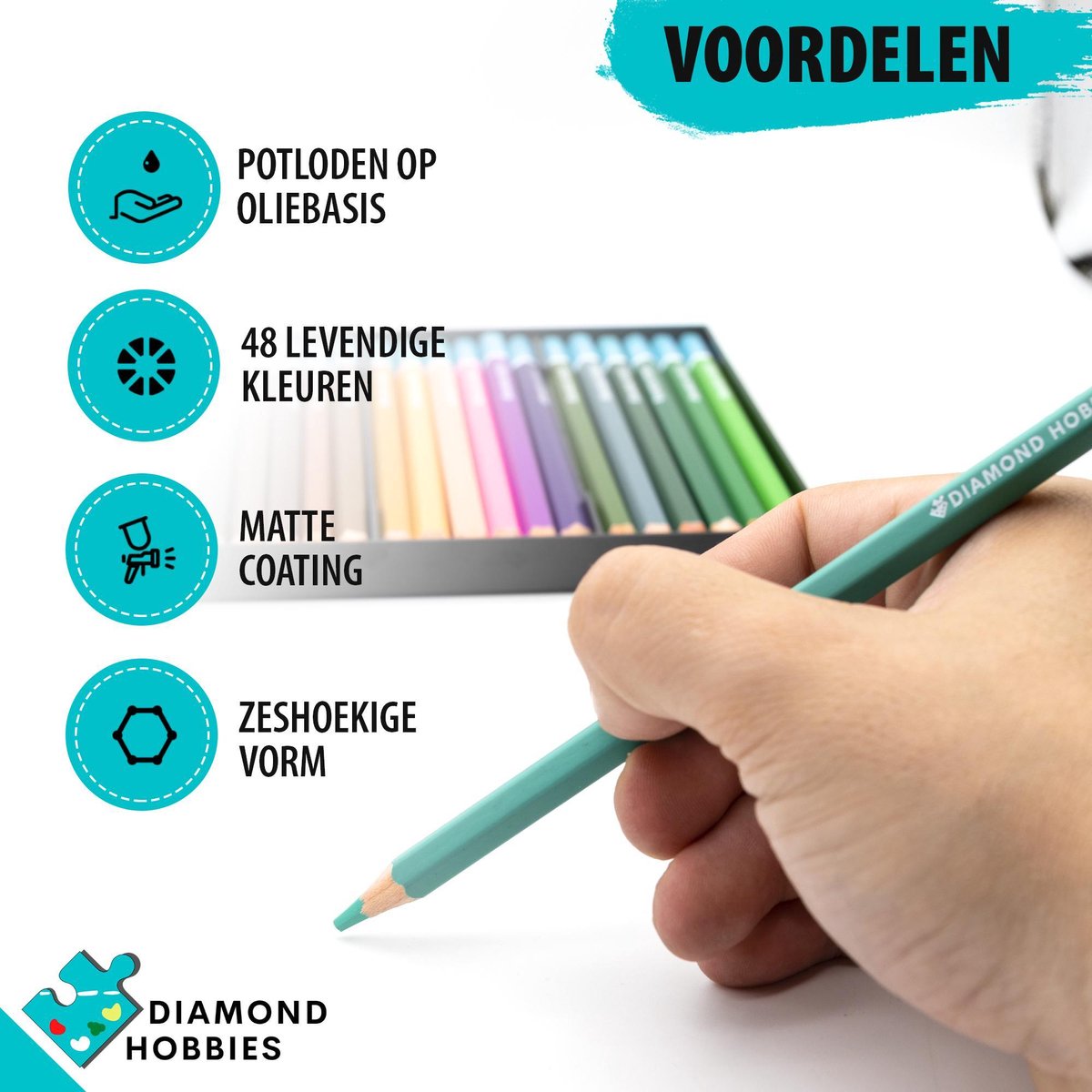 Kleurpotloden voor Volwassenen van Diamond Hobbies | 48 kleuren | Kleuren op Nummer | Tekendoos voor Volwassenen