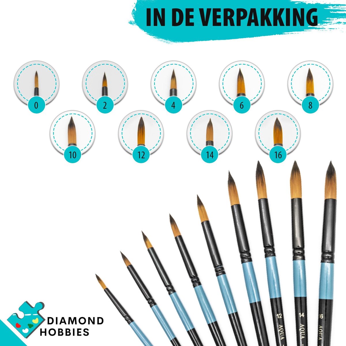 Aquarelpenselen | 9 Stuks | Penselenset | Diamond Hobbies