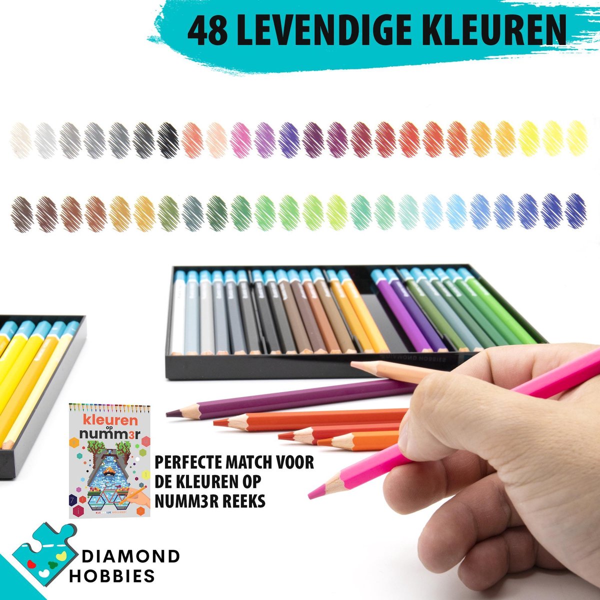 Kleurpotloden voor Volwassenen van Diamond Hobbies | 48 kleuren | Kleuren op Nummer | Tekendoos voor Volwassenen
