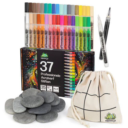 Alles-in-1 Happy Stone Starterspakket | 37 Stiften | Stenenpakket | Stiftenpakket | Opbergzakje