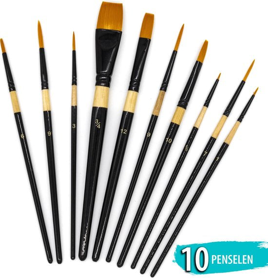 Penselen Acrylverf | 10 Stuks | Penselenset | Diamond Hobbies