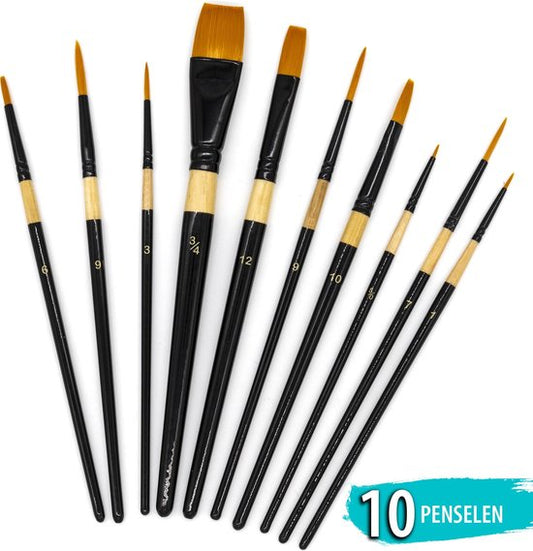 Penselen Acrylverf | 10 Stuks | Penselenset | Diamond Hobbies