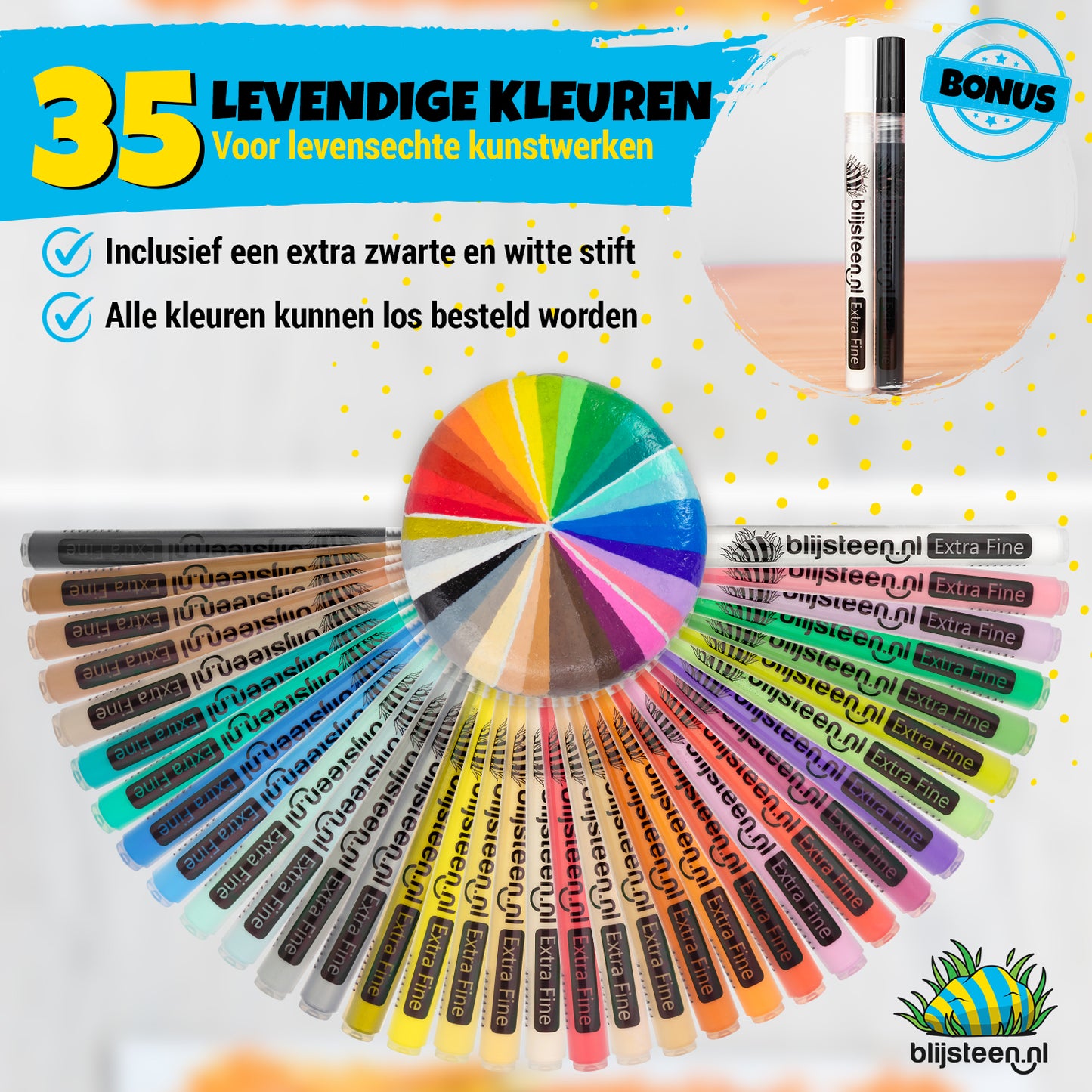 37-Delige Acryl Marker Stiften 0.7 mm Set | Verfstiften| Acrylstiften voor Stenen Schilderen | Happy Stones