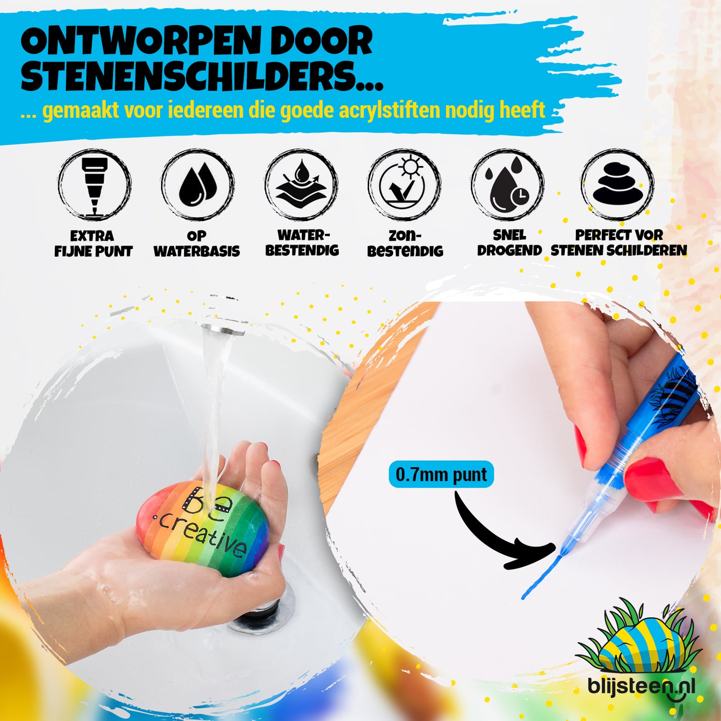 37-Delige Acryl Marker Stiften 0.7 mm Set | Verfstiften| Acrylstiften voor Stenen Schilderen | Happy Stones