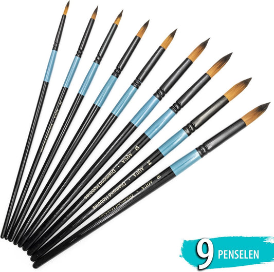 Aquarelpenselen | 9 Stuks | Penselenset | Diamond Hobbies