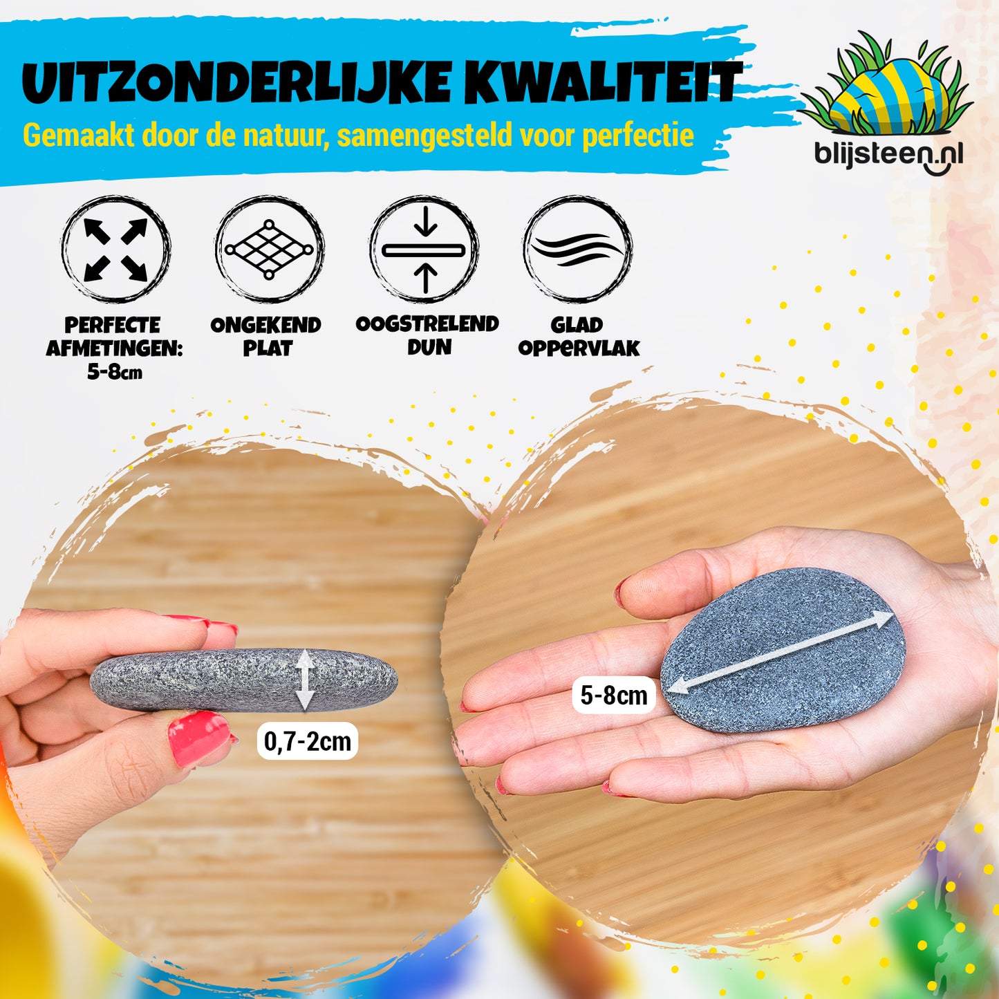 'Kans op Kleur' Schilderstenen | Plat | Dun | Glad | 5-8cm | Happy Stones | Rivierstenen